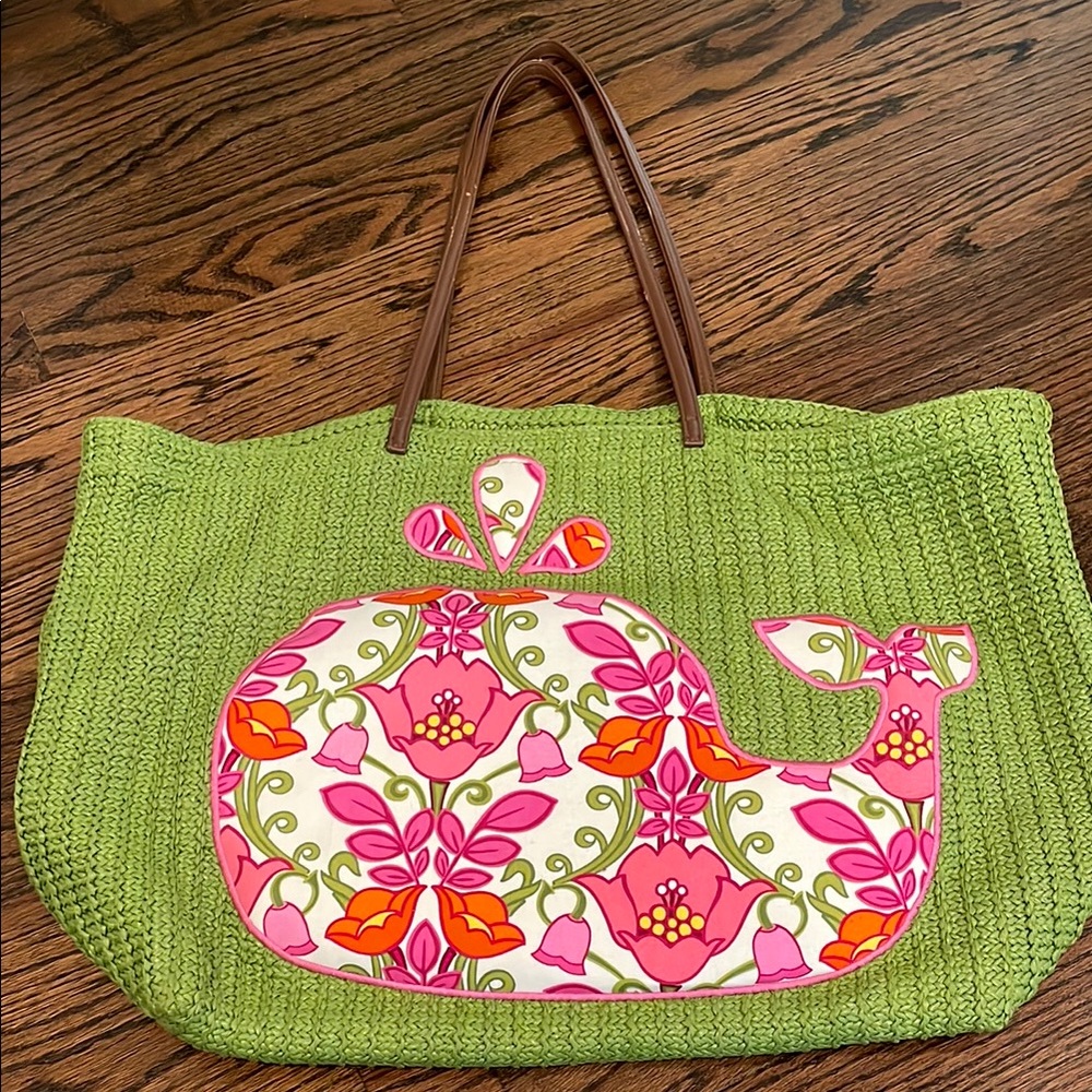 Vera Bradley Green and Pink Whale Tote